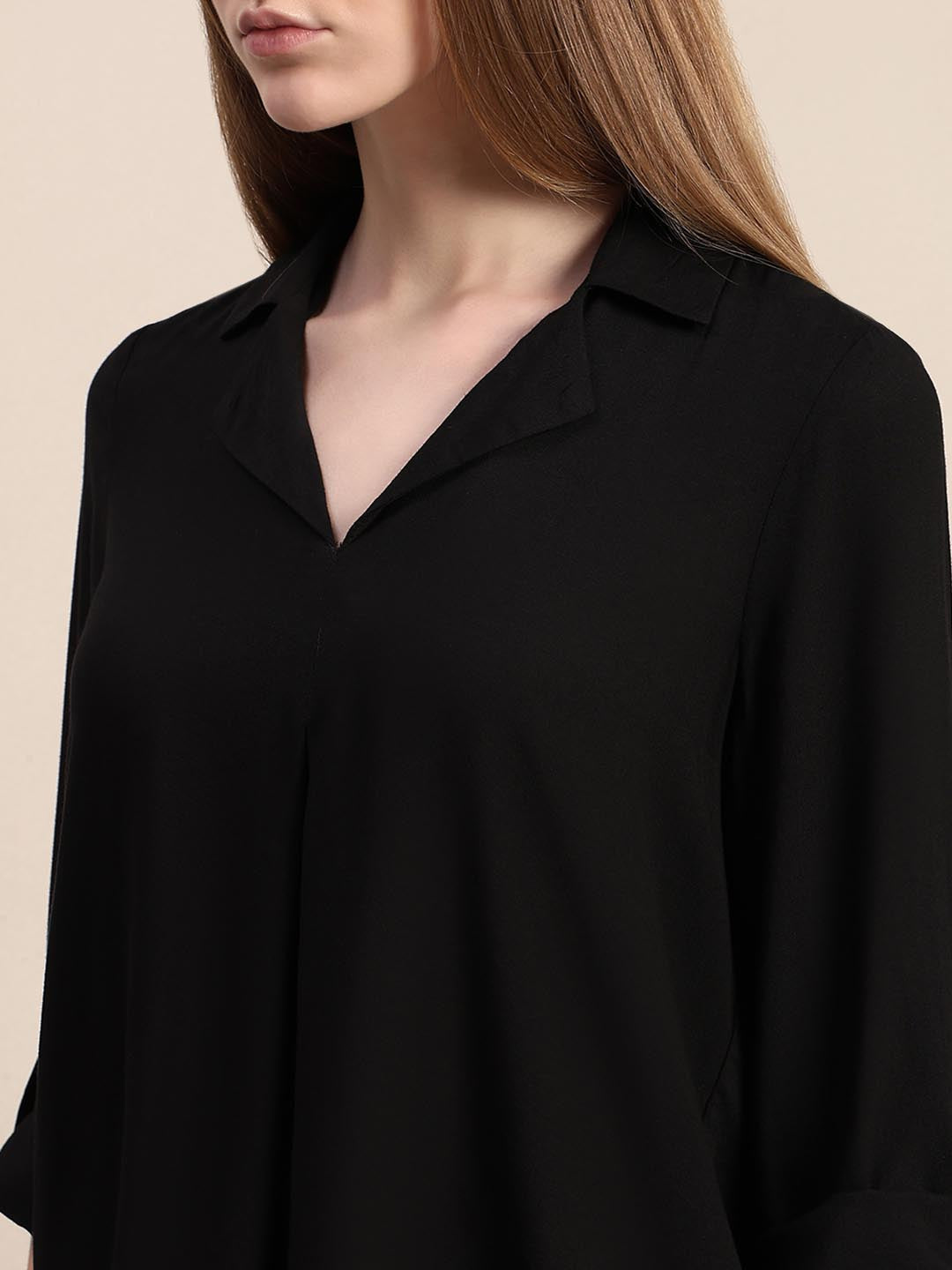 Black 3/4th Sleeves Regular Fit Shirt
