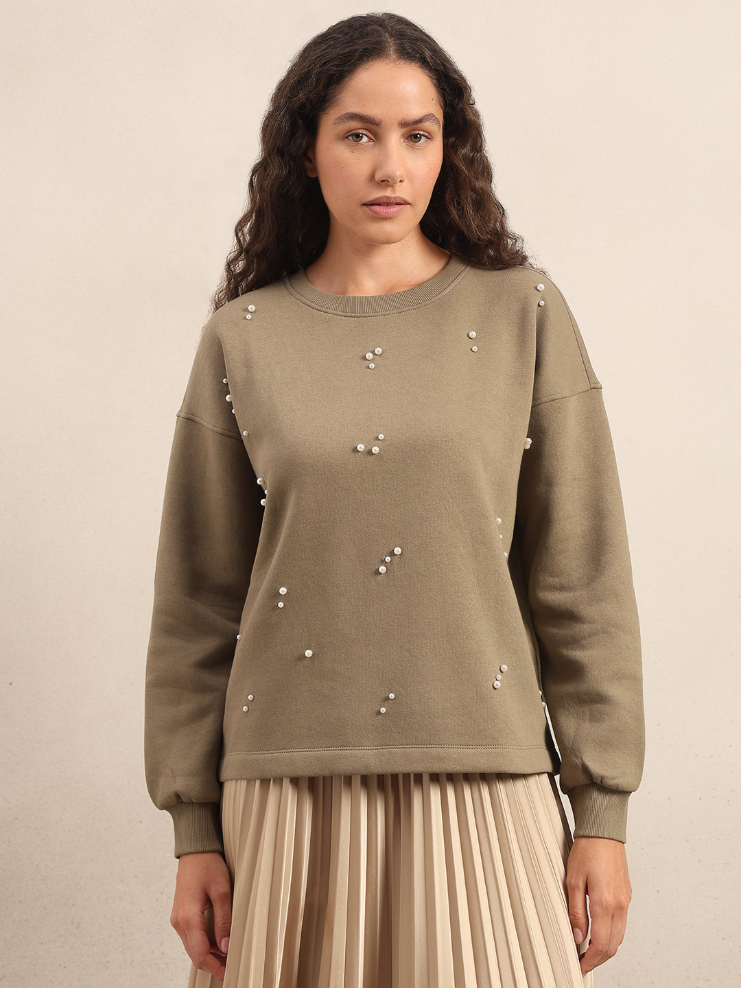 Pearl Embellished Cotton Sweatshirt