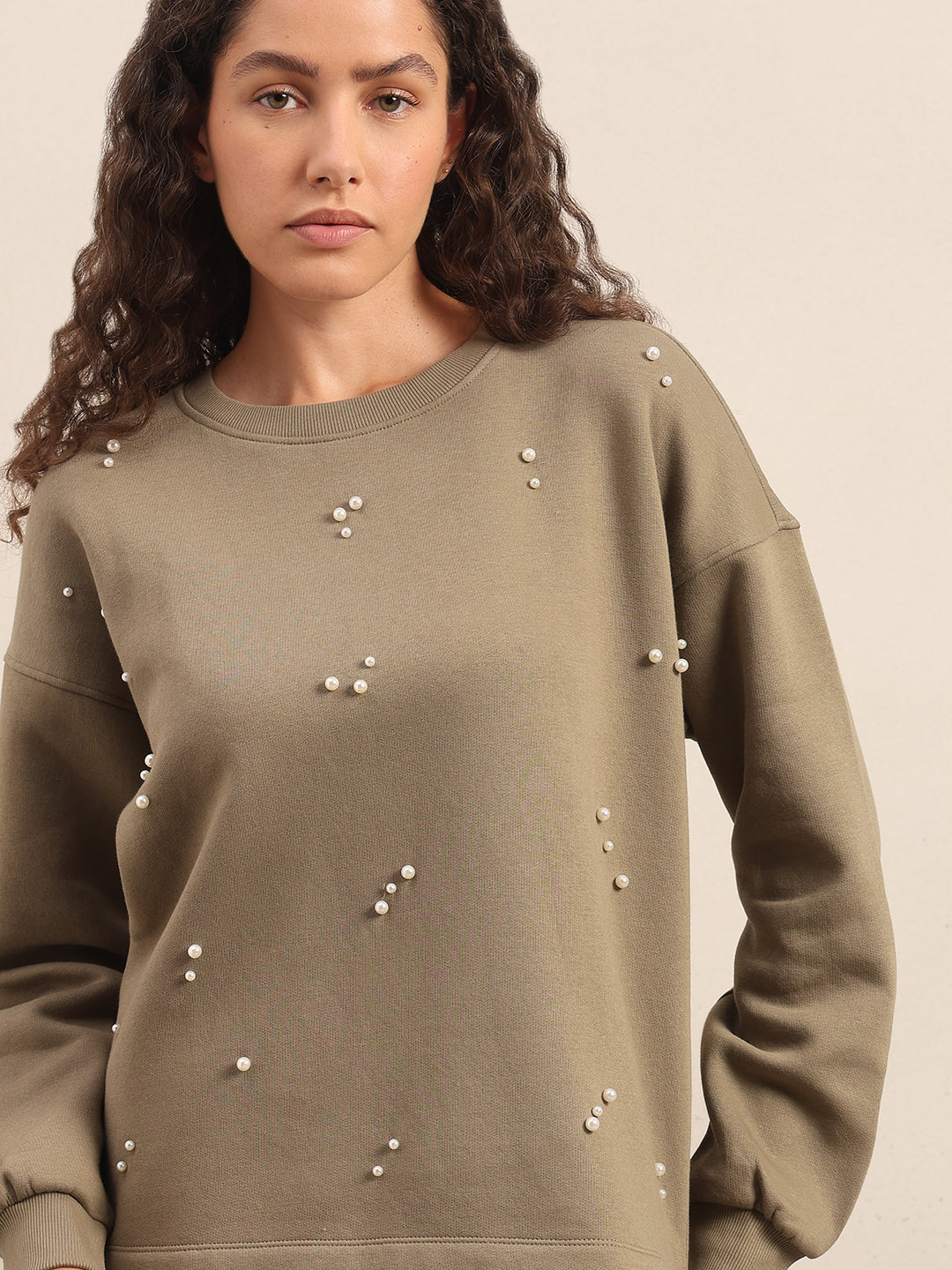 Pearl Embellished Cotton Sweatshirt