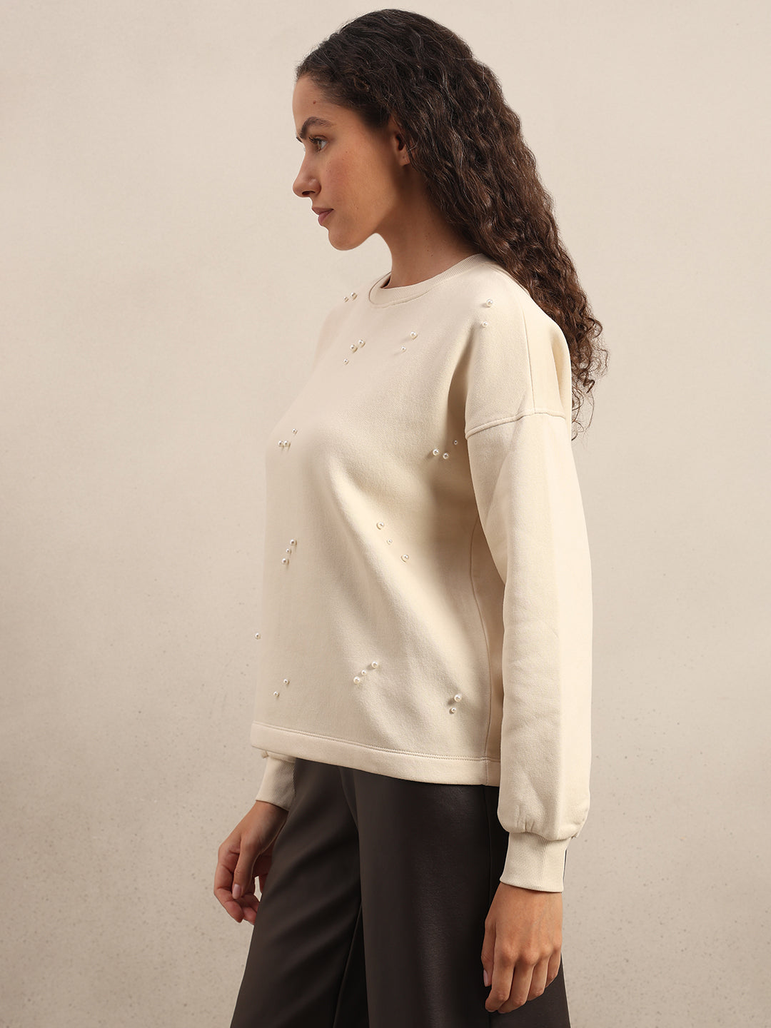 Pearl Embellished Cotton Sweatshirt - Off-White