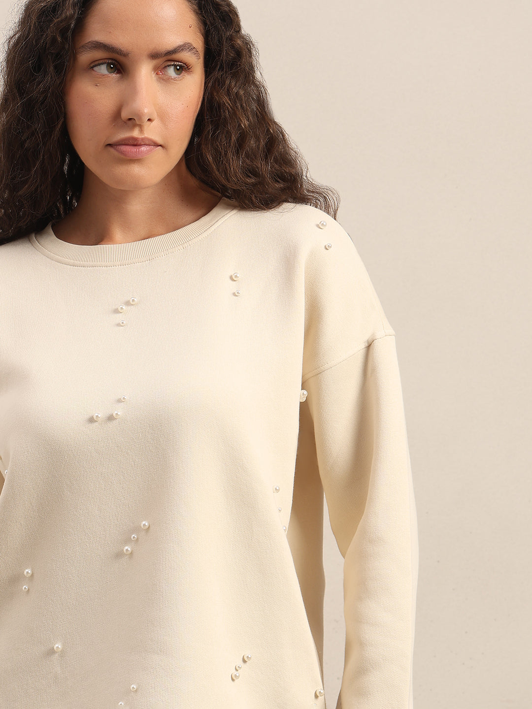 Pearl Embellished Cotton Sweatshirt - Off-White