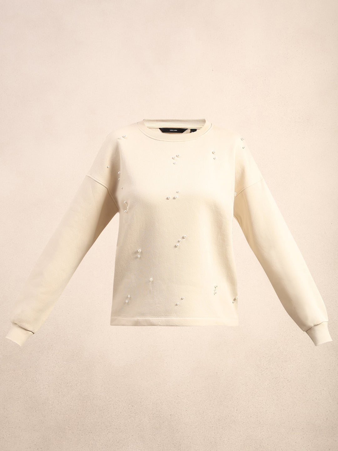 Pearl Embellished Cotton Sweatshirt - Off-White