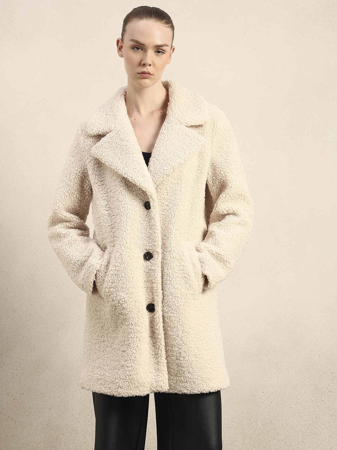 Beige Long Teddy Coat