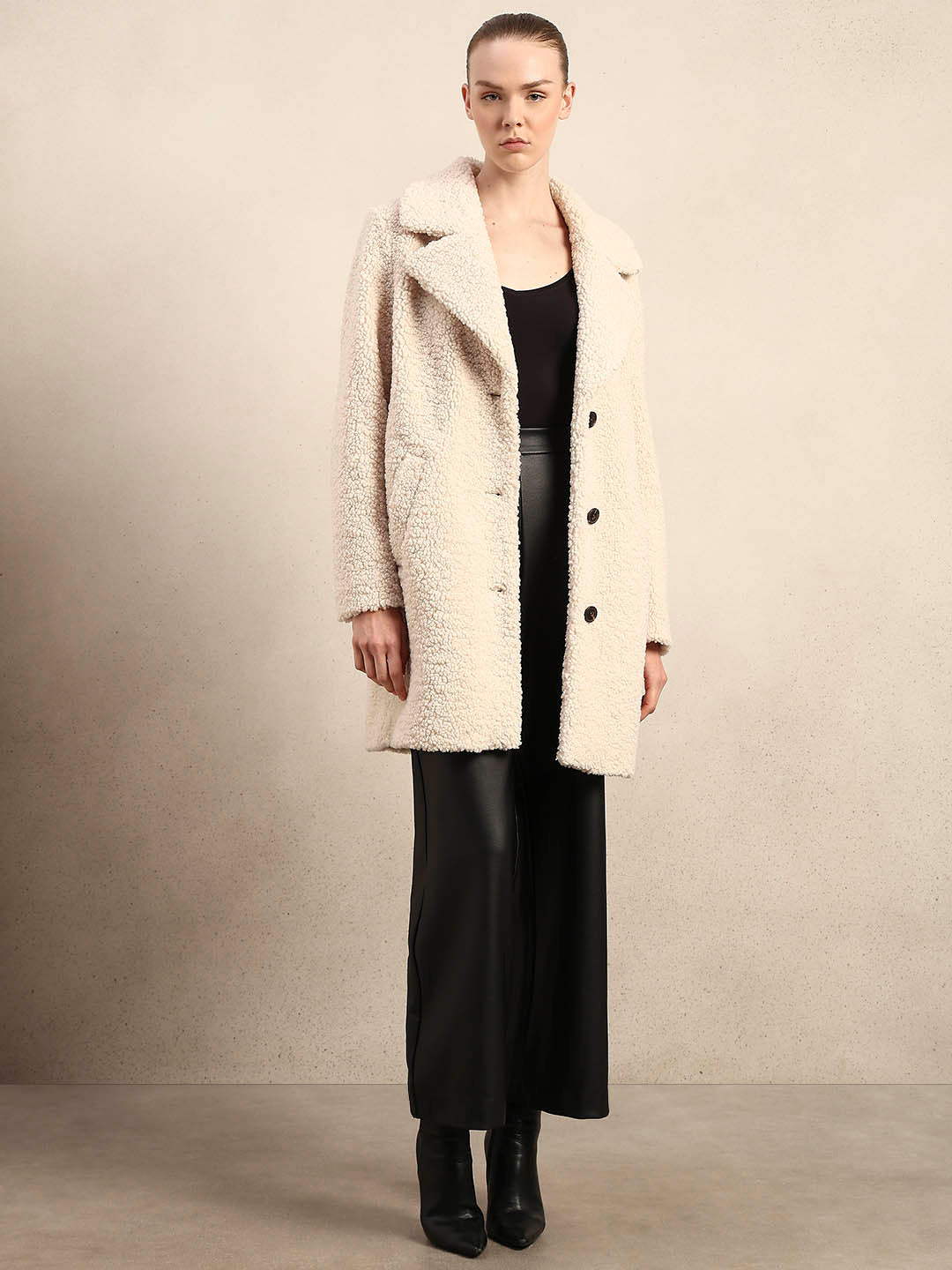 Beige Long Teddy Coat
