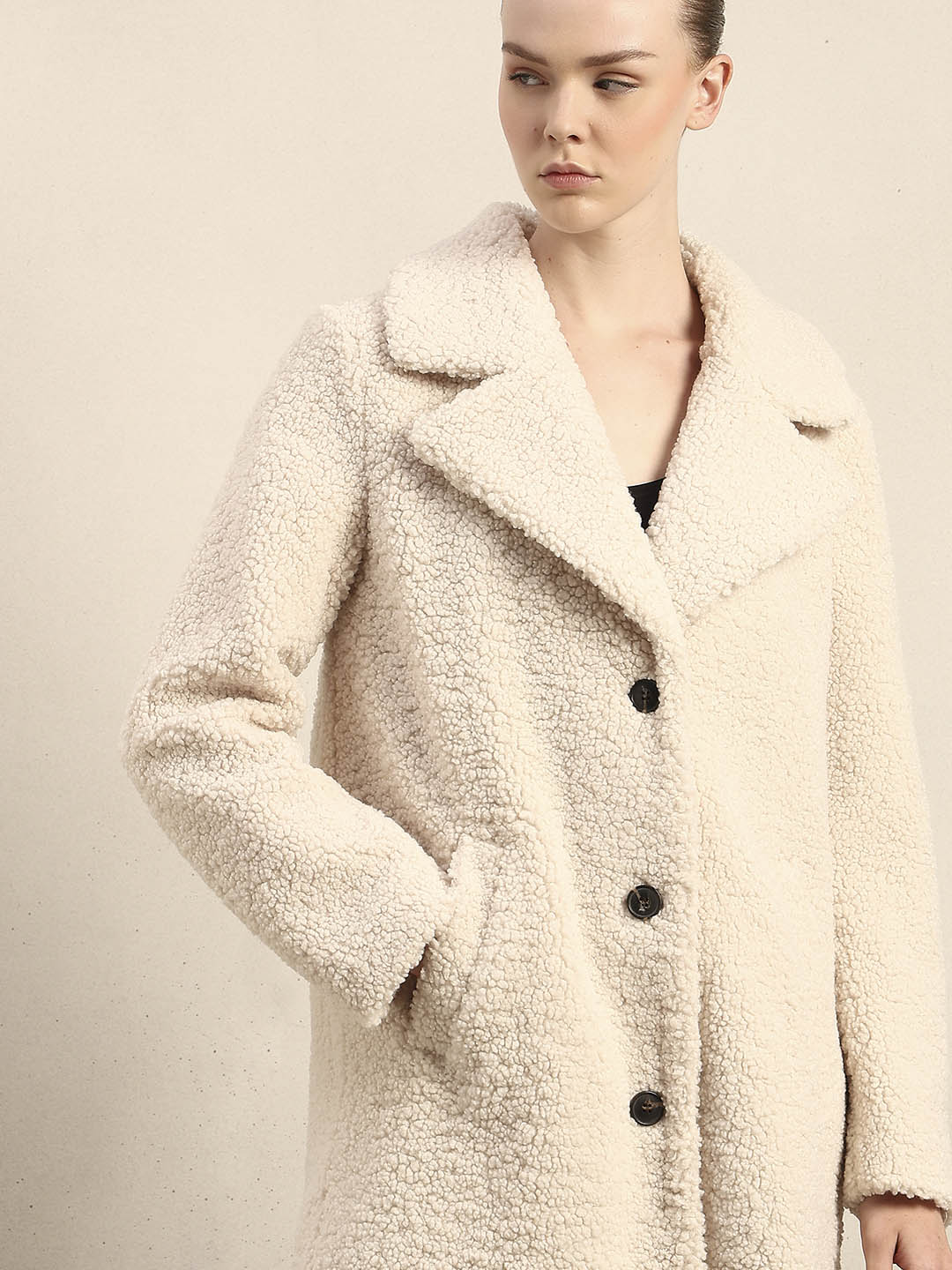 Beige Long Teddy Coat