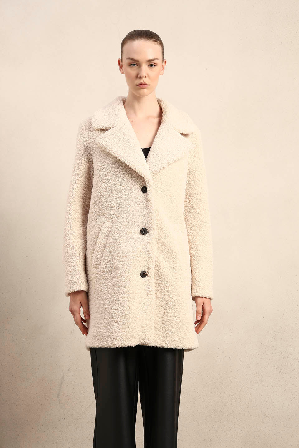 Beige Long Teddy Coat