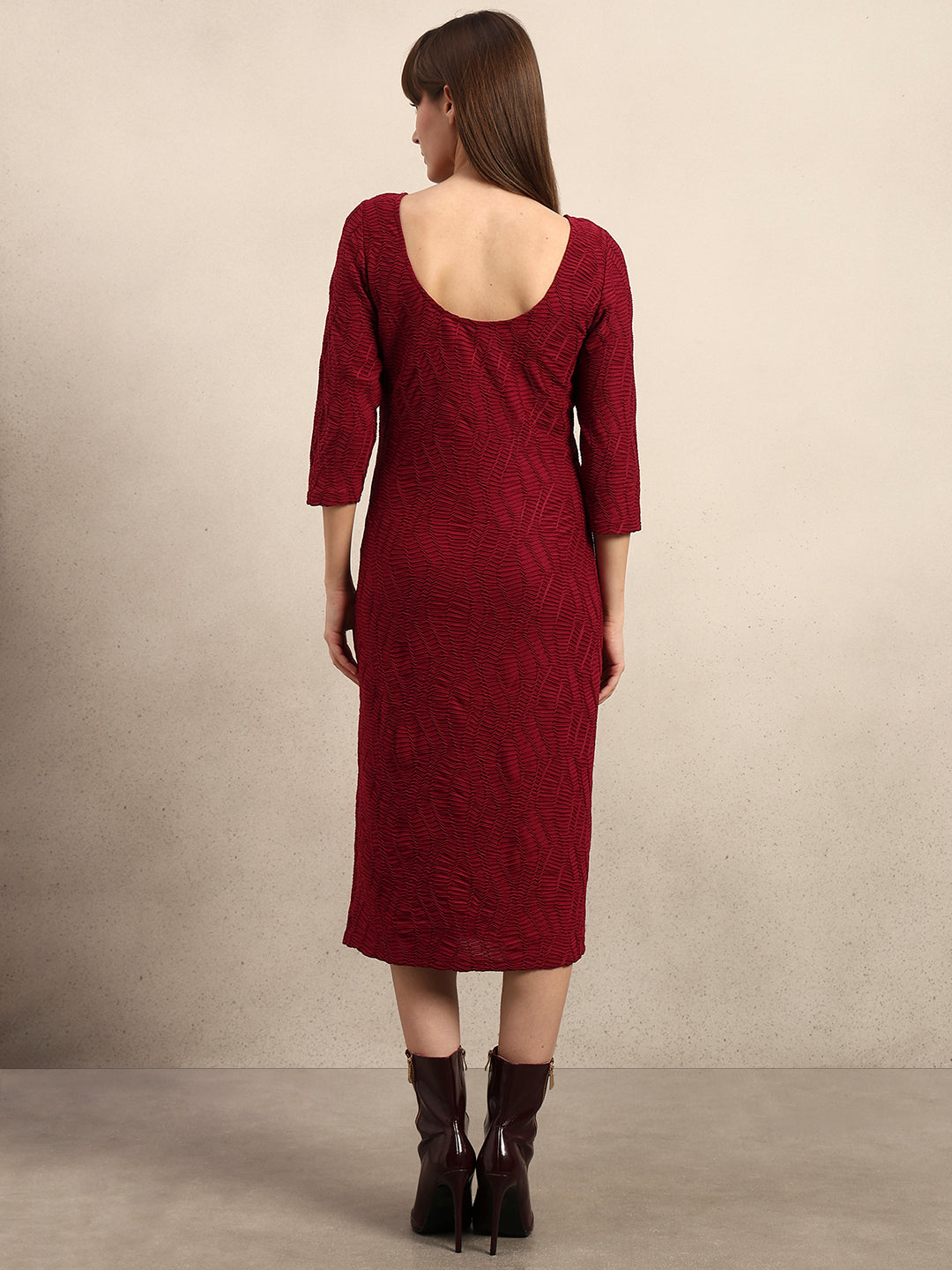Textured Maroon Midi Dress