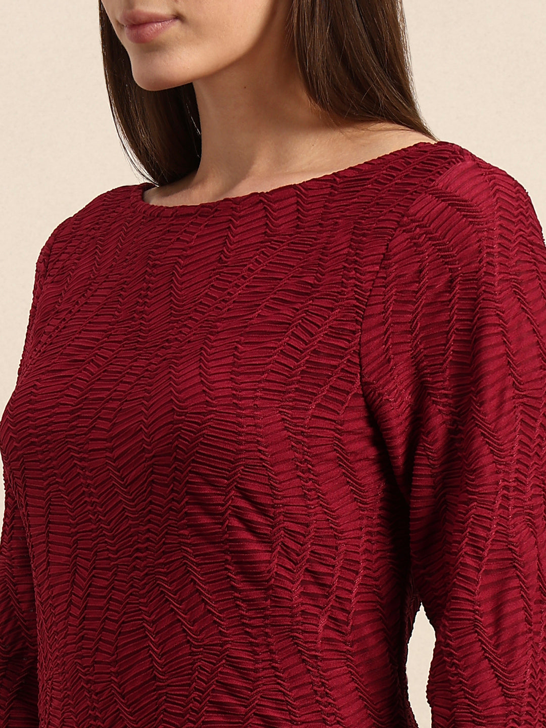 Textured Maroon Midi Dress