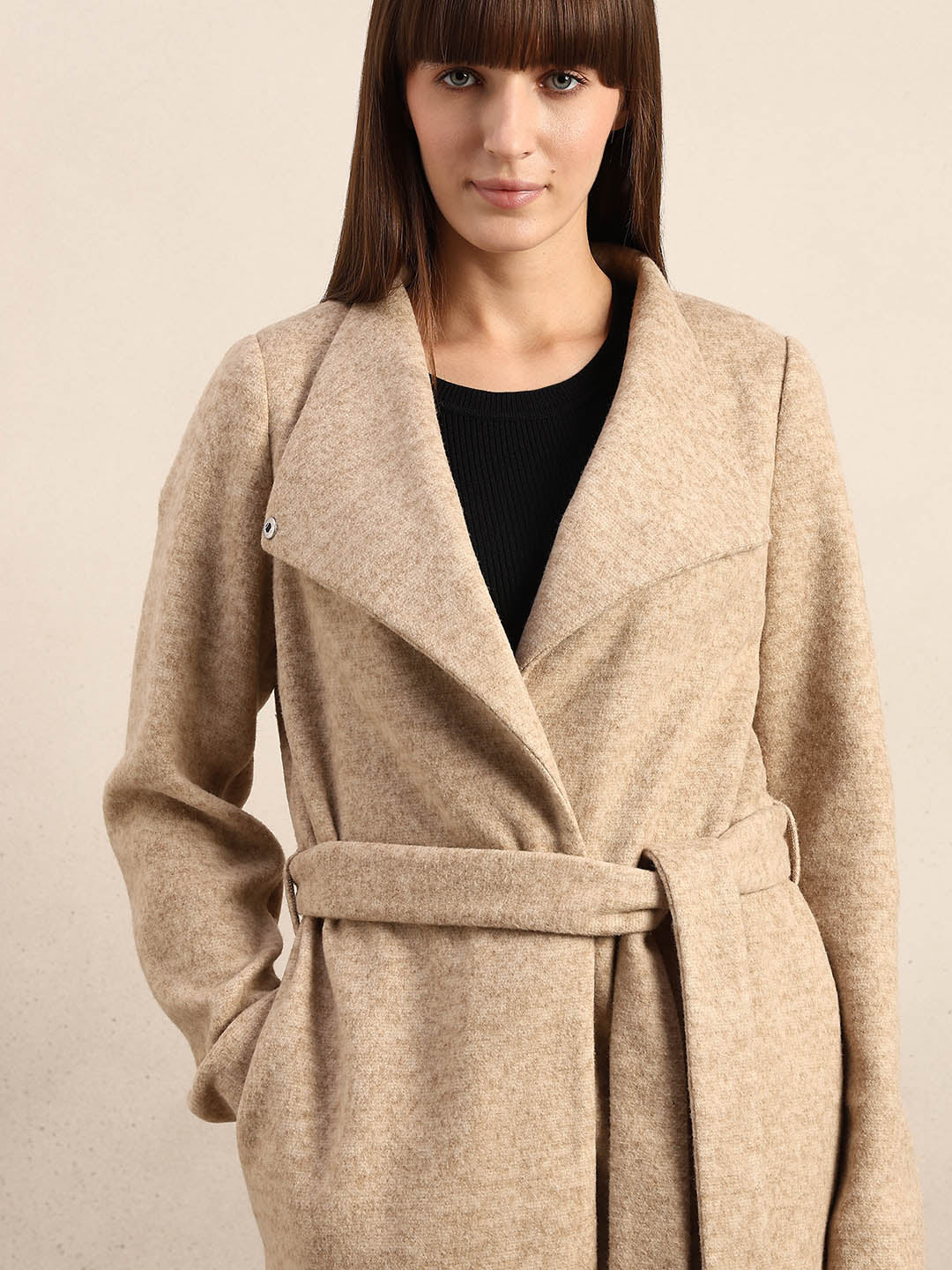 Beige Brushed Long Coat