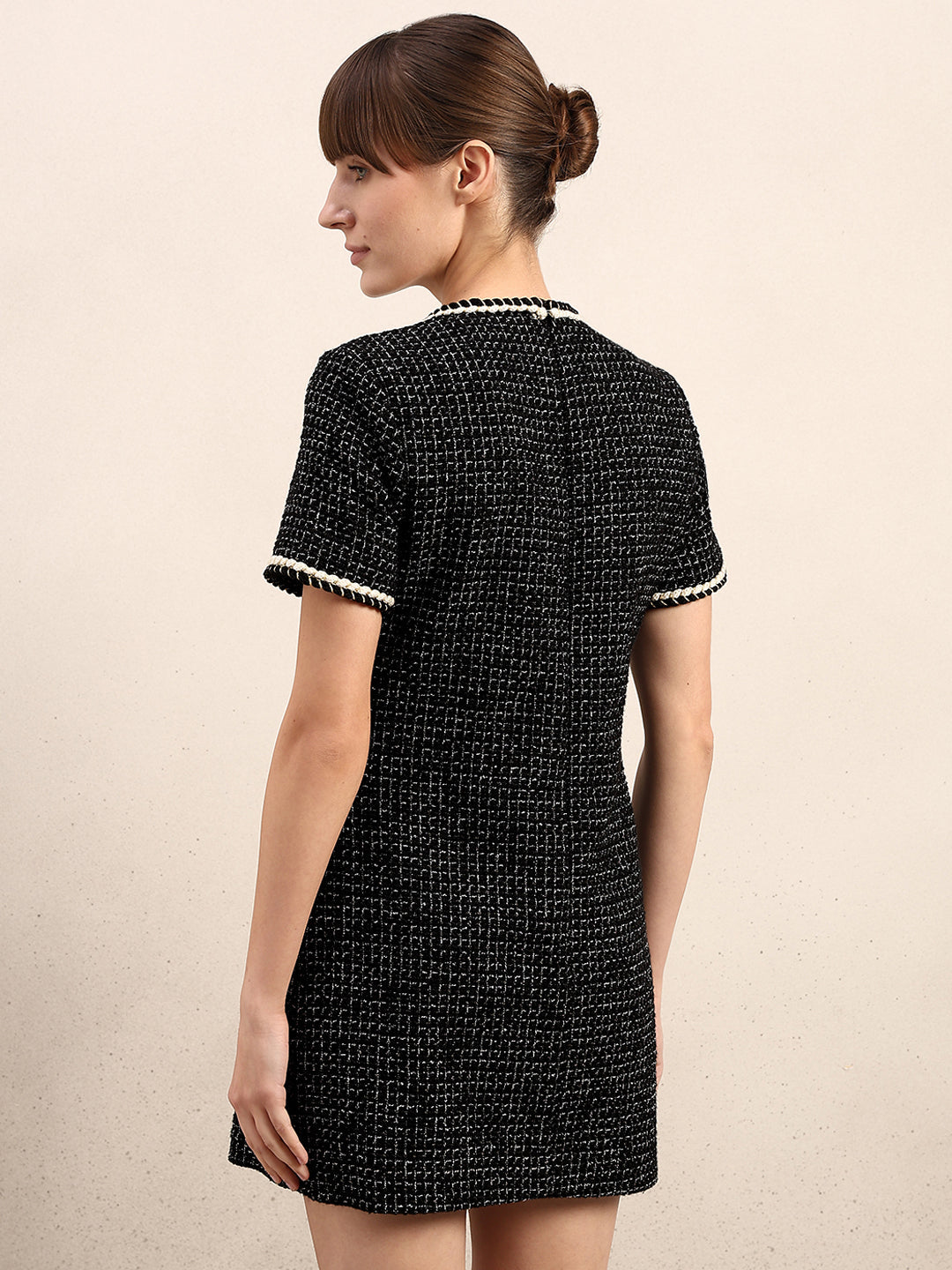 Textured Short Sleeves Mini Dress