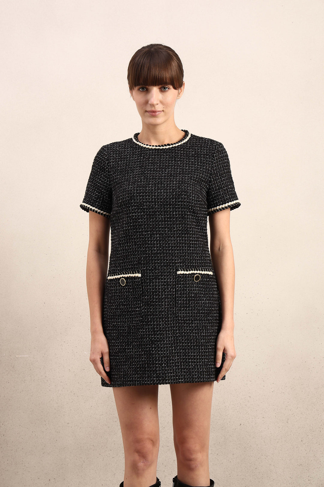 Textured Short Sleeves Mini Dress