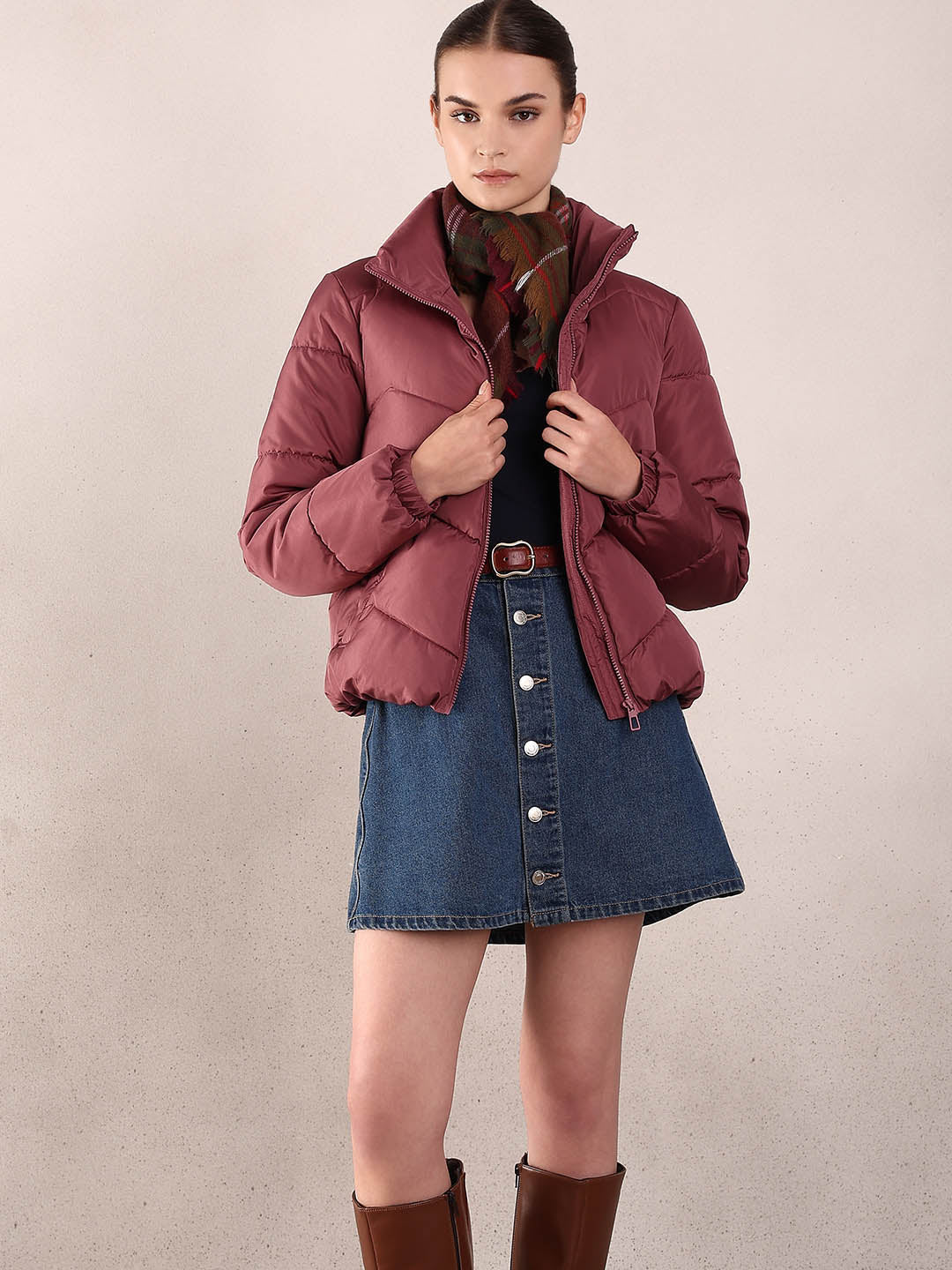 Rose Brown Short Puffer Jacket