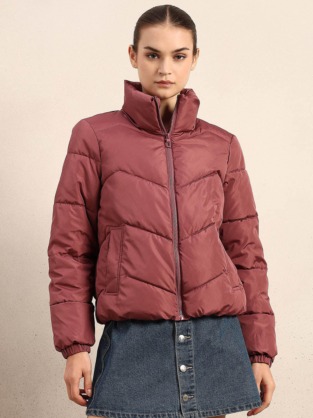 Rose Brown Short Puffer Jacket