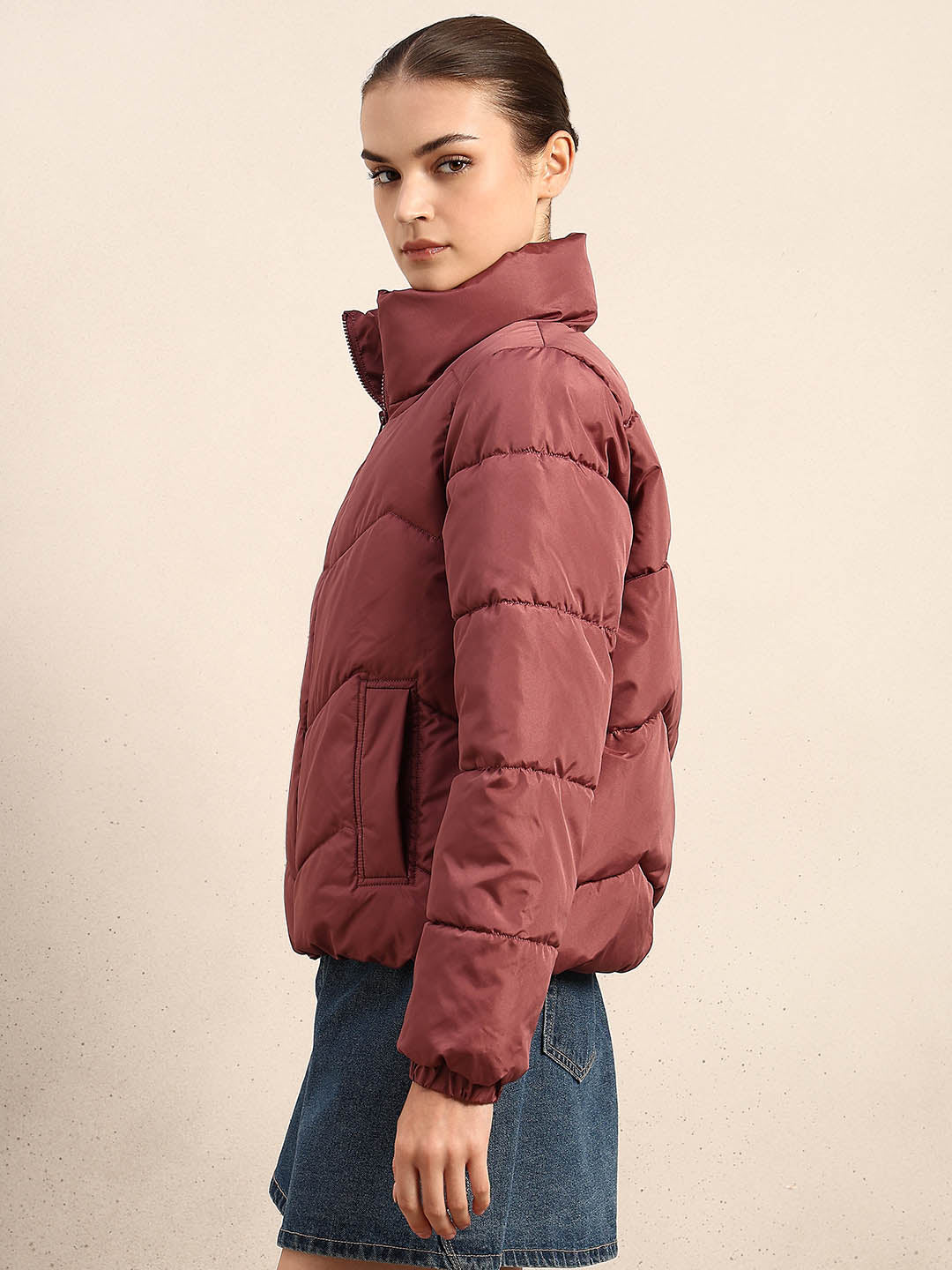 Rose Brown Short Puffer Jacket