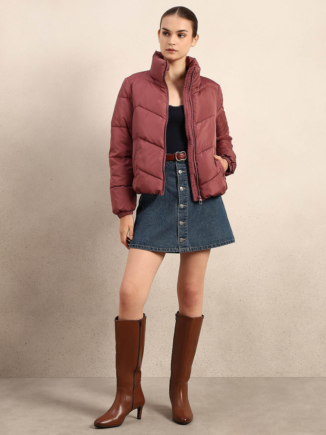 Rose Brown Short Puffer Jacket
