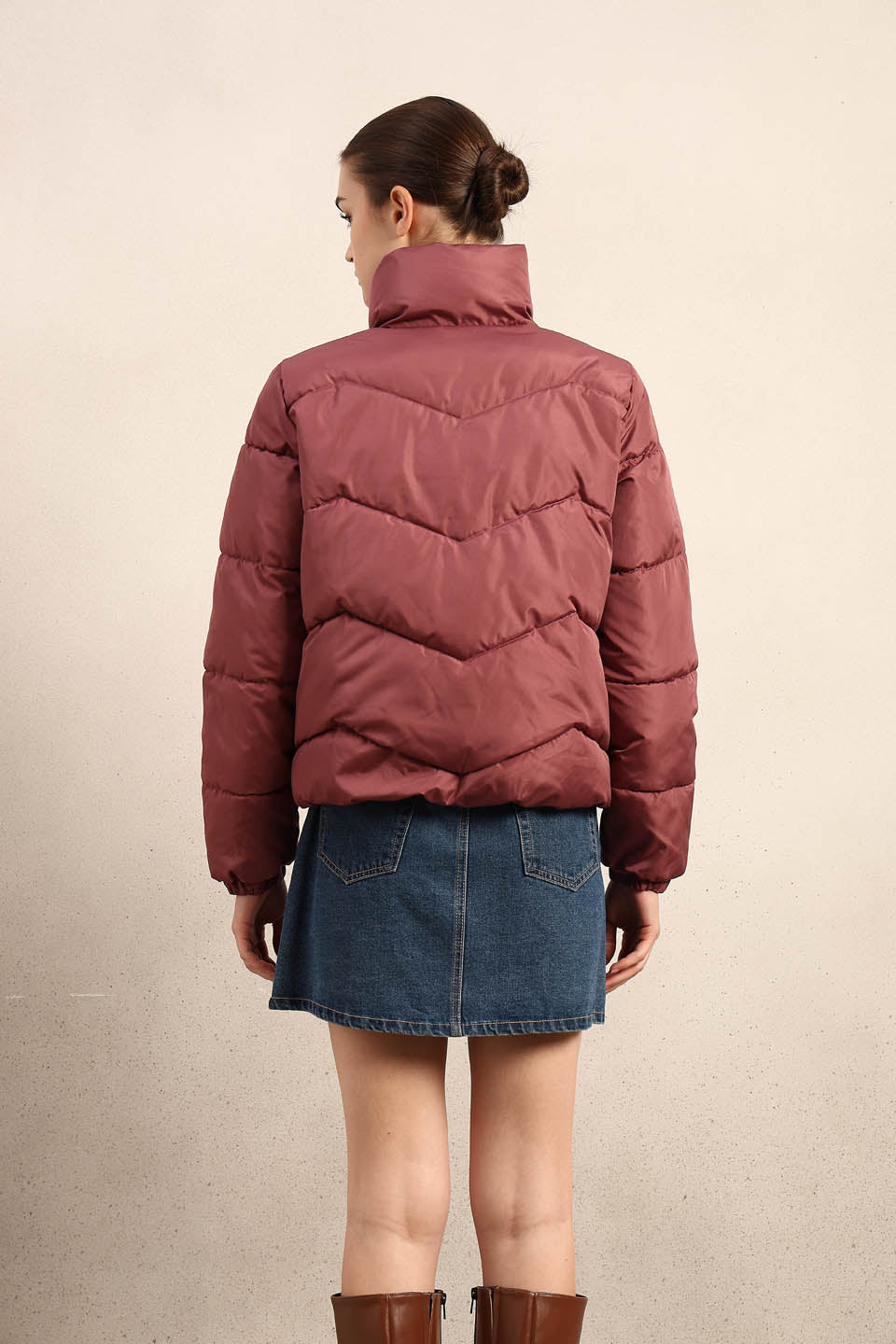 Rose Brown Short Puffer Jacket