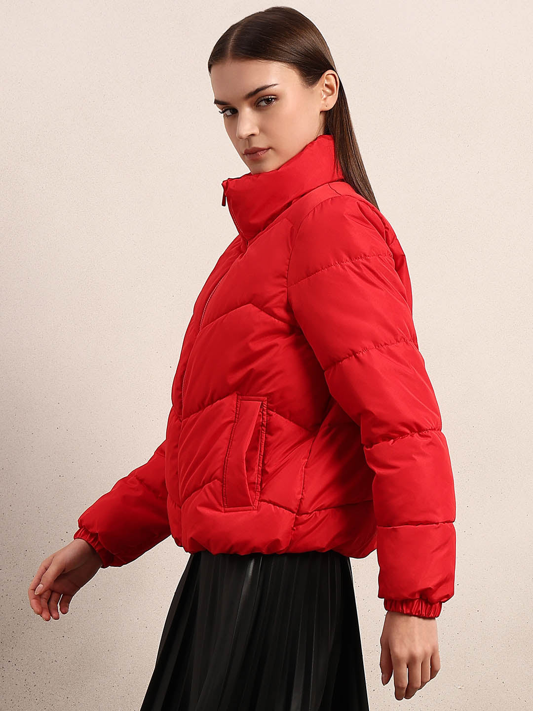 Bright Red Short Puffer Jacket