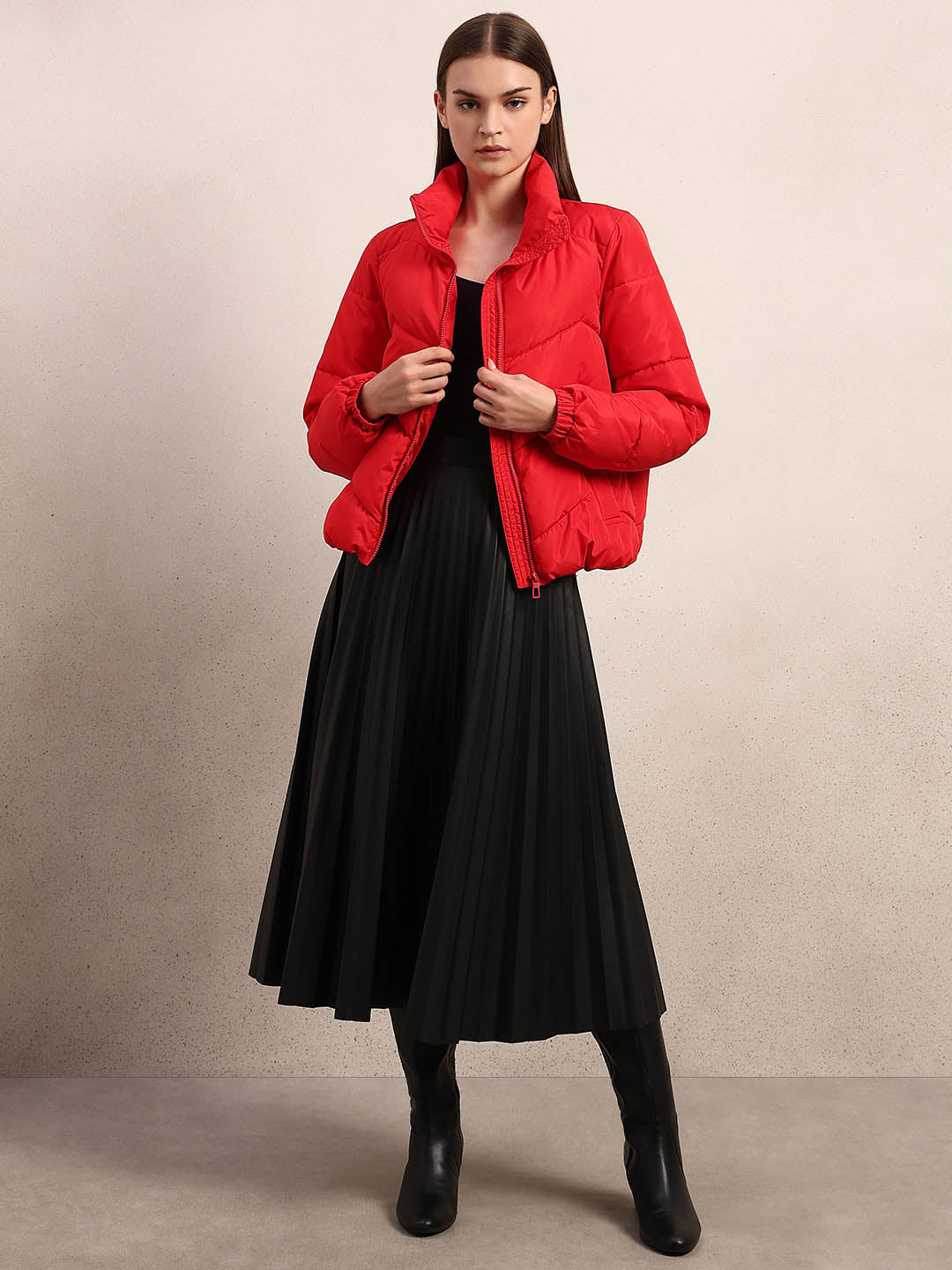 Bright Red Short Puffer Jacket