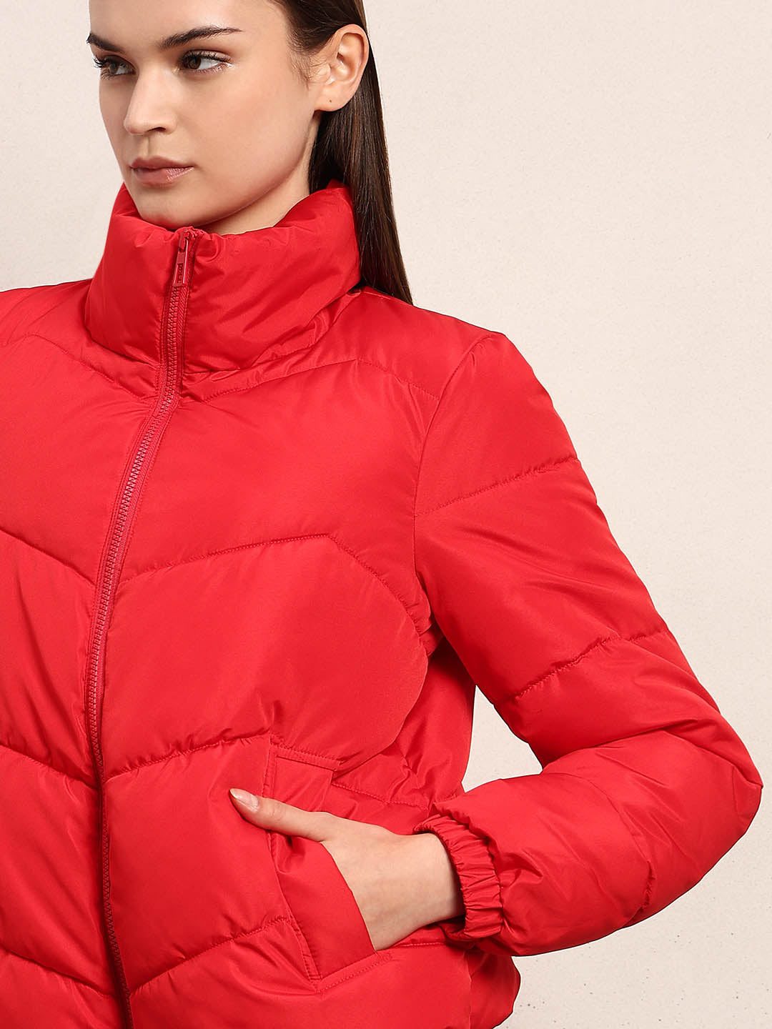 Bright Red Short Puffer Jacket