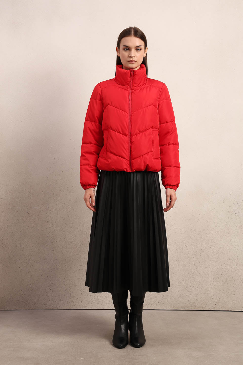 Bright Red Short Puffer Jacket