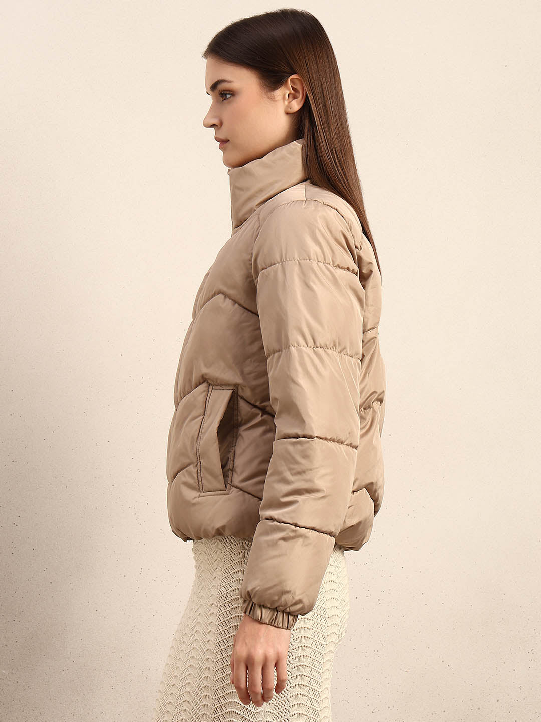 Beige Short Puffer Jacket