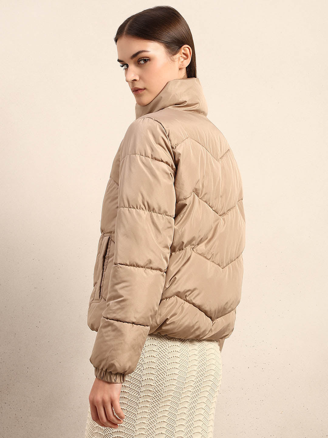 Beige Short Puffer Jacket