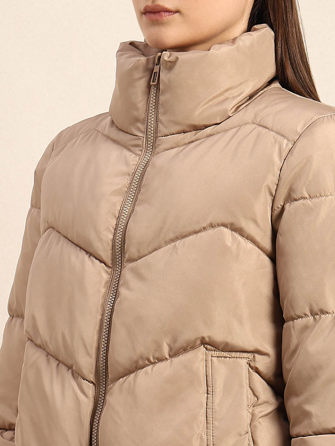 Beige Short Puffer Jacket