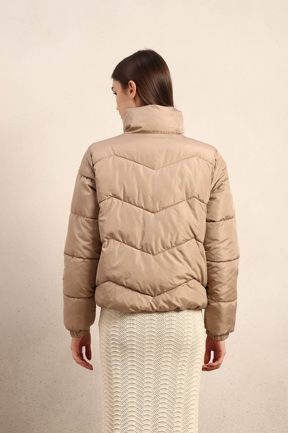 Beige Short Puffer Jacket