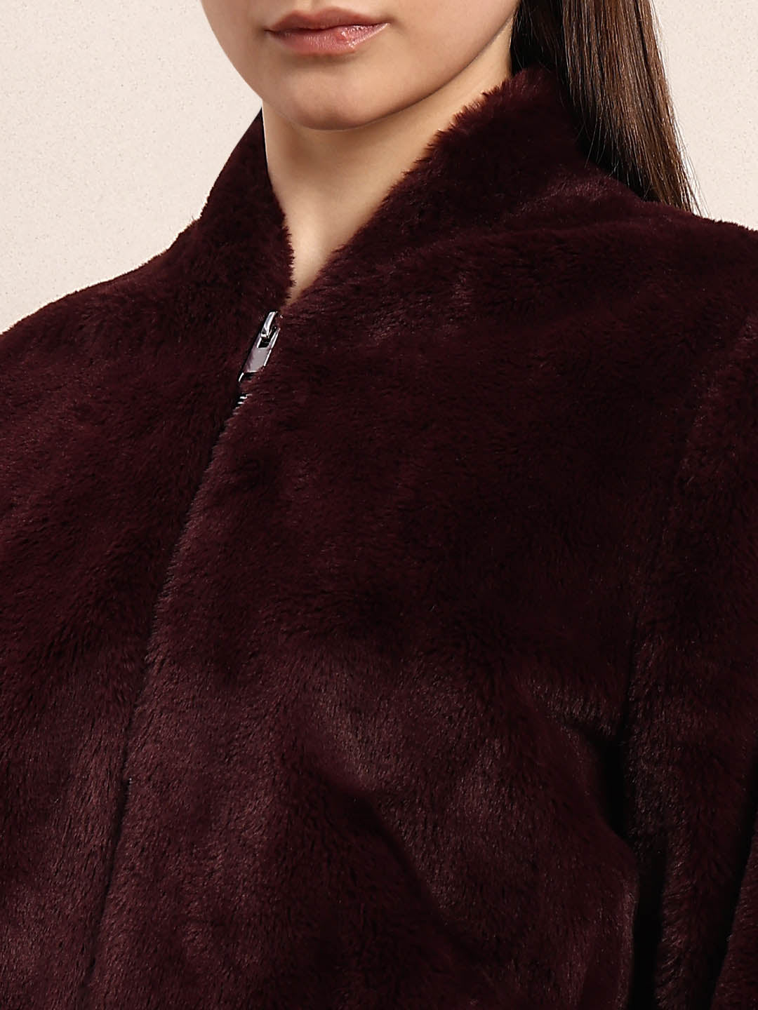 Maroon Faux Fur Short Jacket