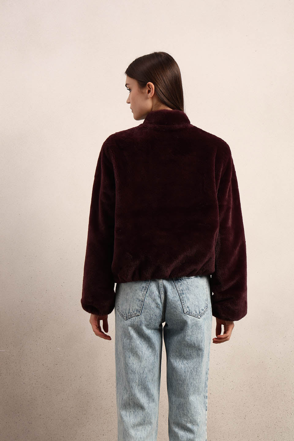 Maroon Faux Fur Short Jacket
