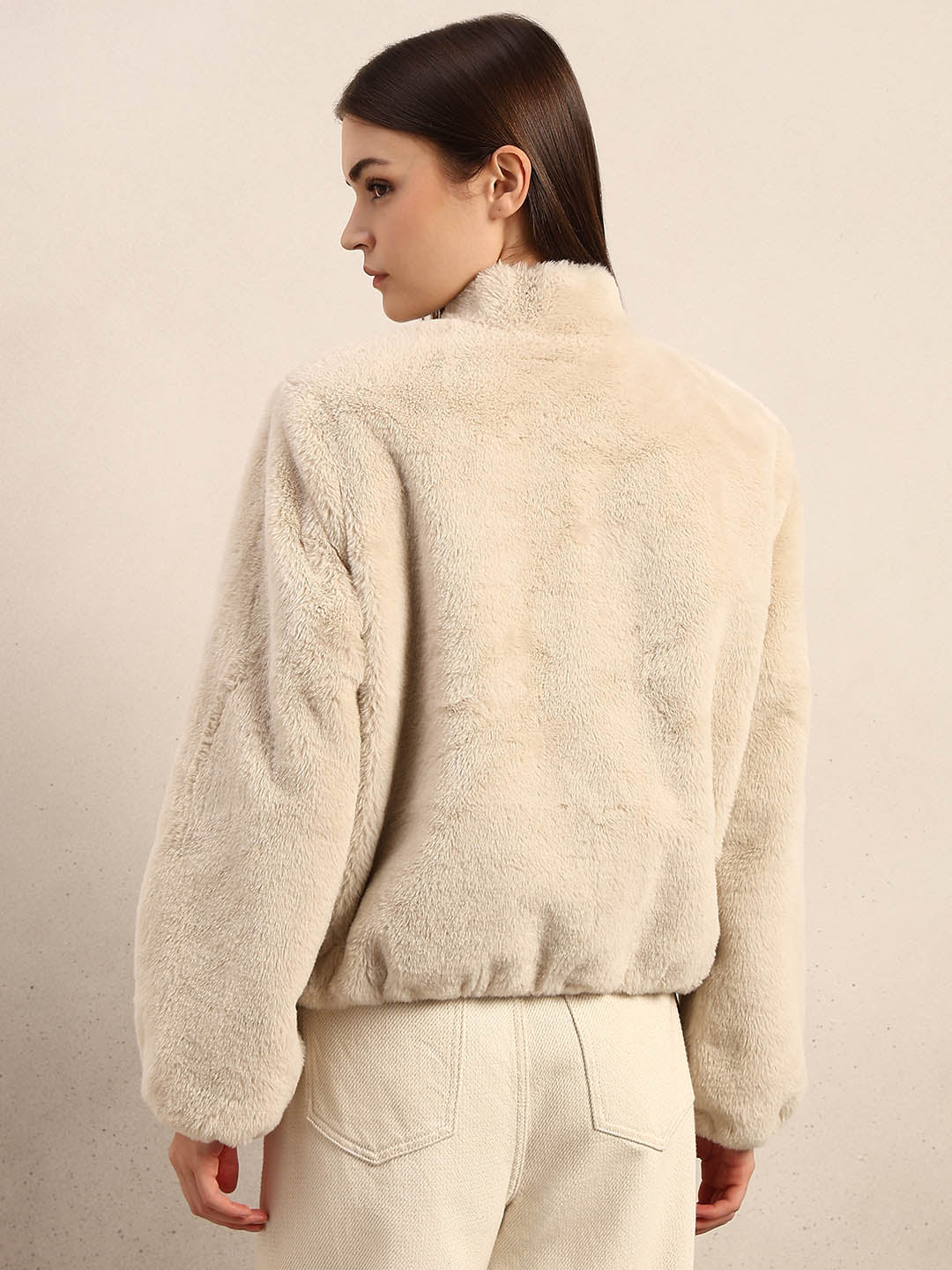 Beige Faux Fur Short Jacket