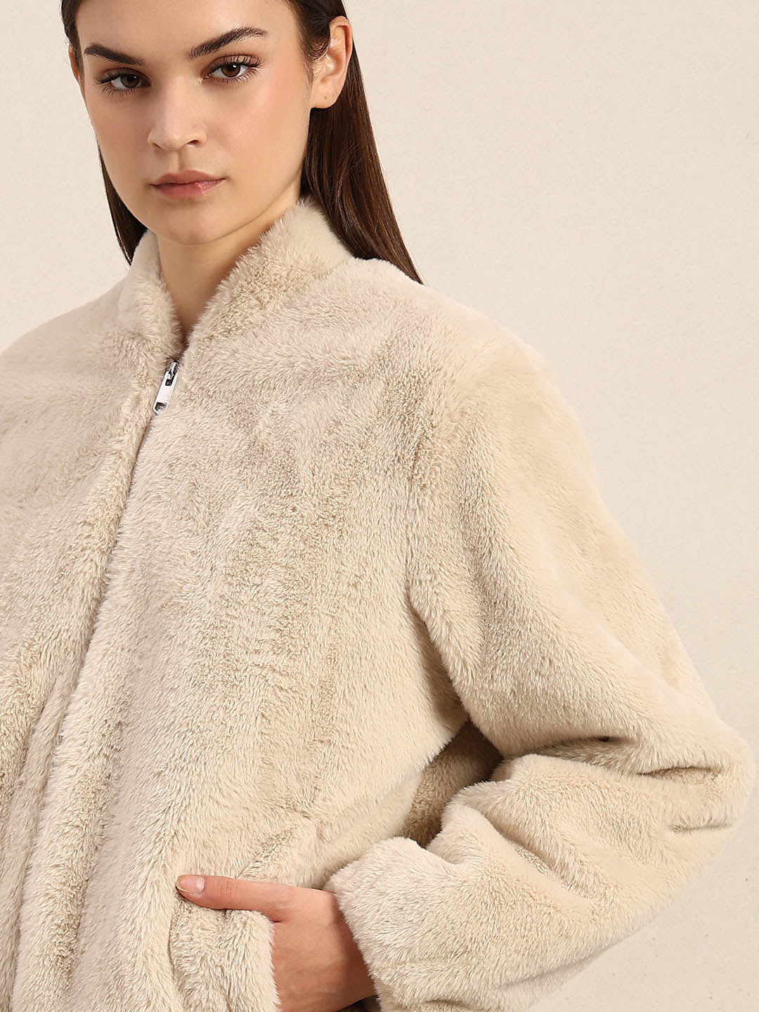 Beige Faux Fur Short Jacket