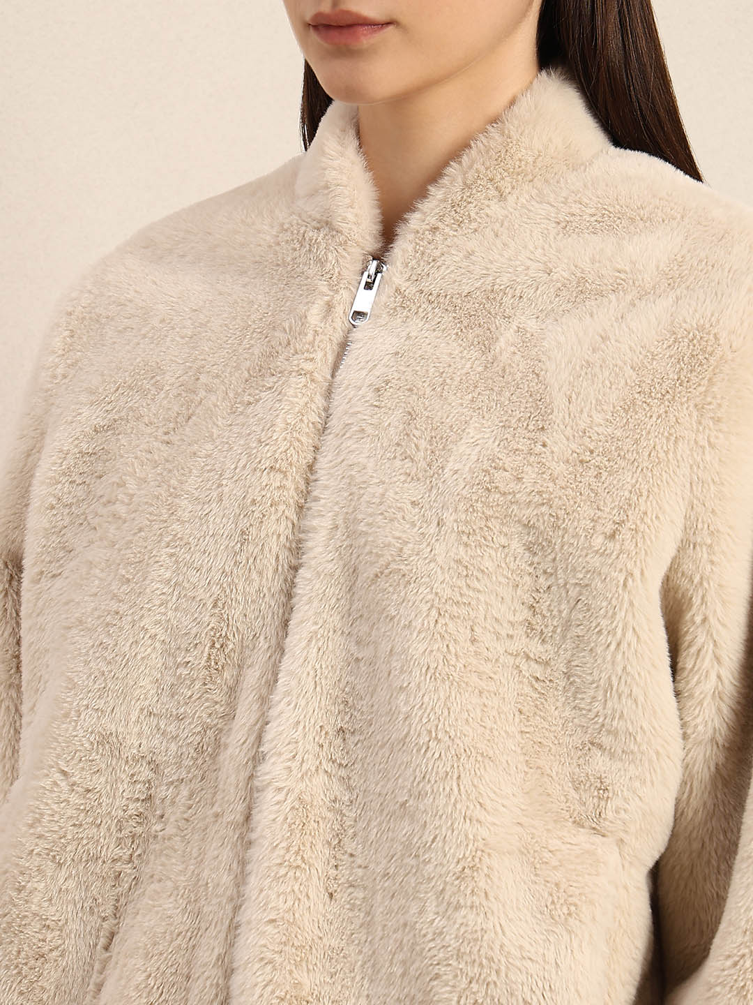 Beige Faux Fur Short Jacket
