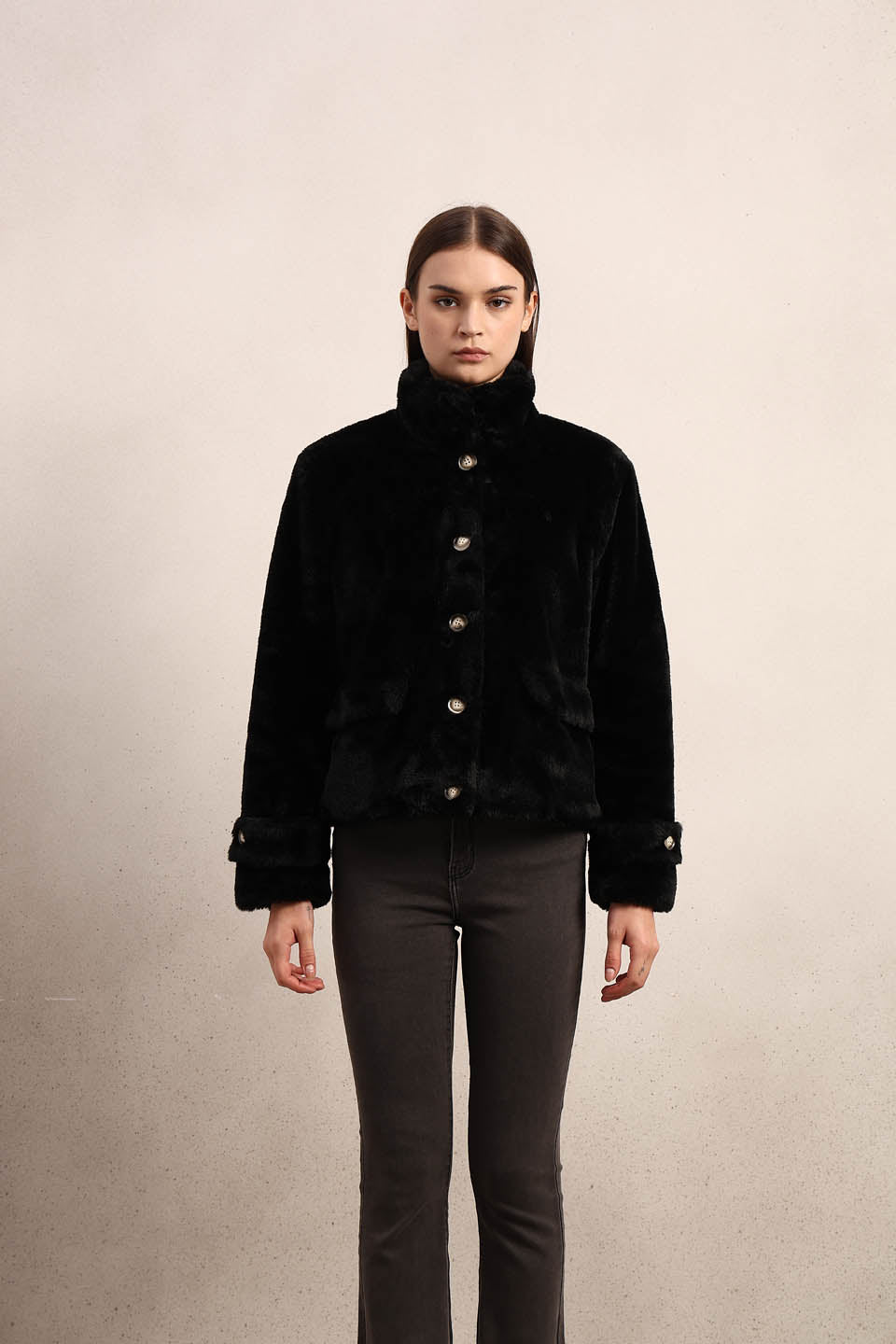 Faux Fur Buttoned Jacket