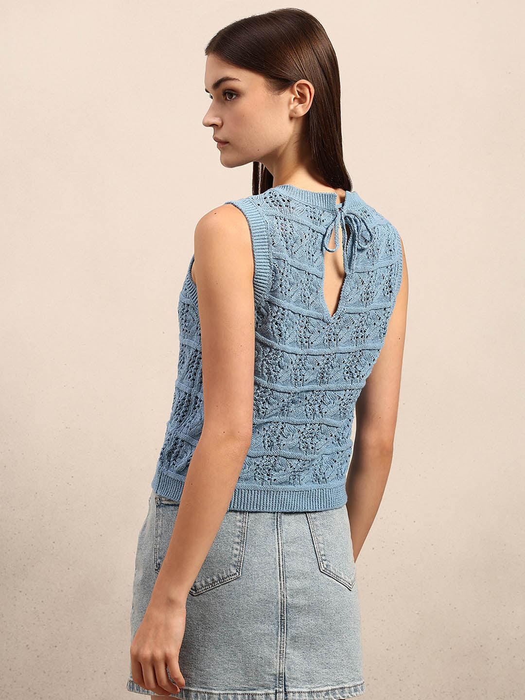 O-Neck Knitted Sleeveless Pullover - Blue