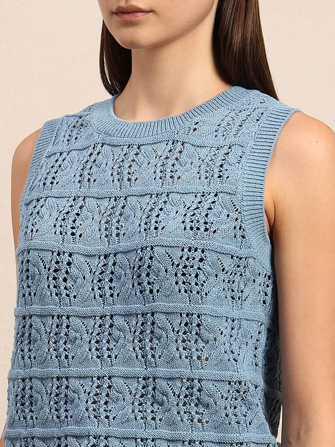 O-Neck Knitted Sleeveless Pullover - Blue