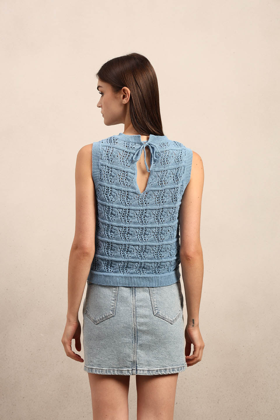 O-Neck Knitted Sleeveless Pullover - Blue
