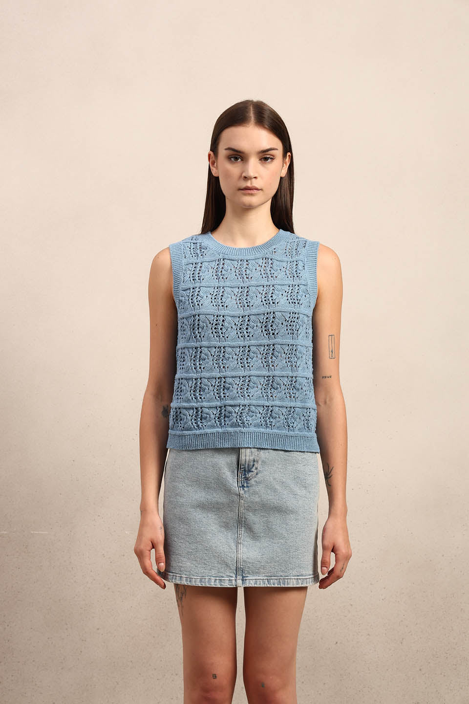 O-Neck Knitted Sleeveless Pullover - Blue