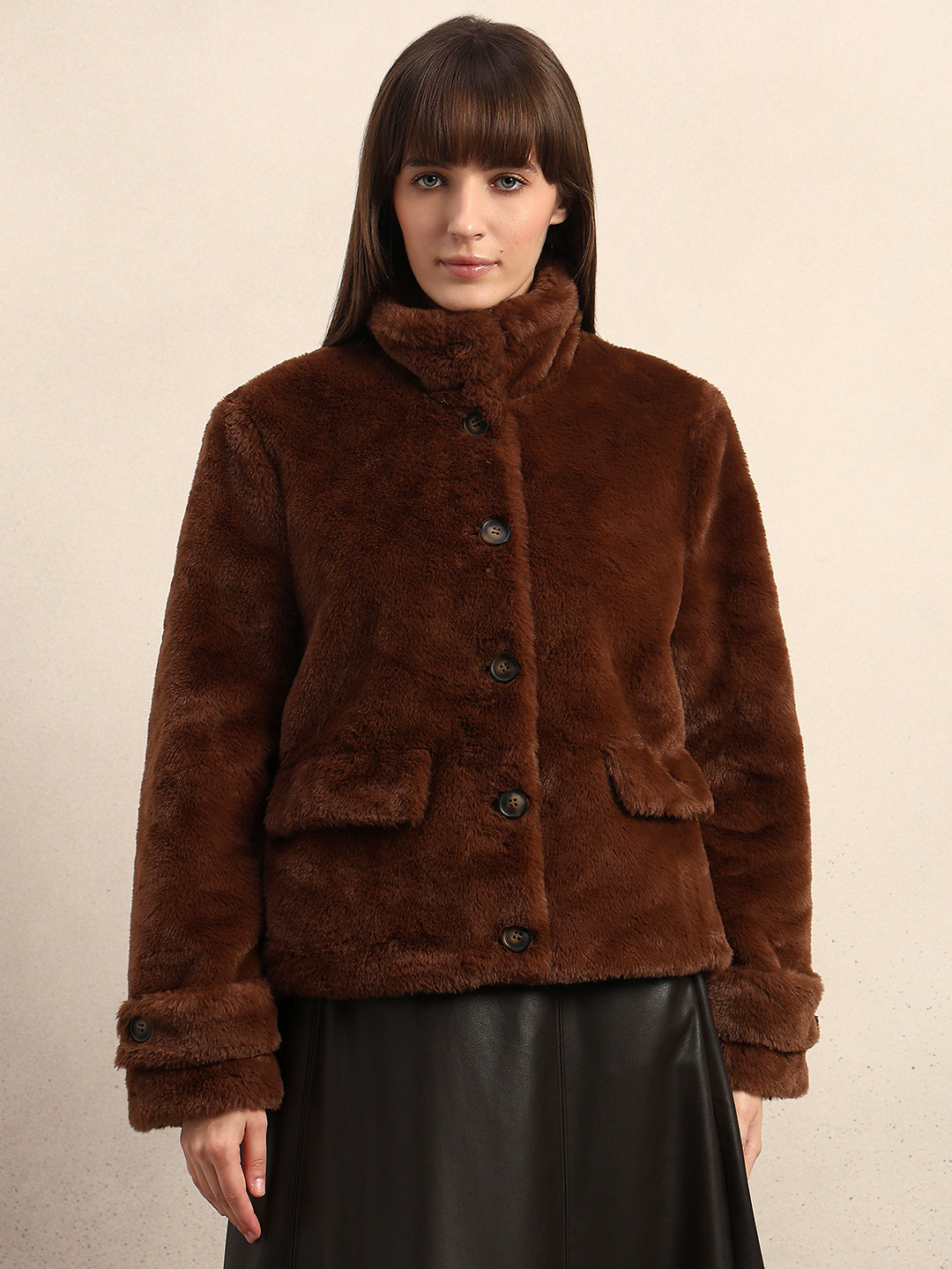 Faux Fur Winter Jacket - Dark Brown