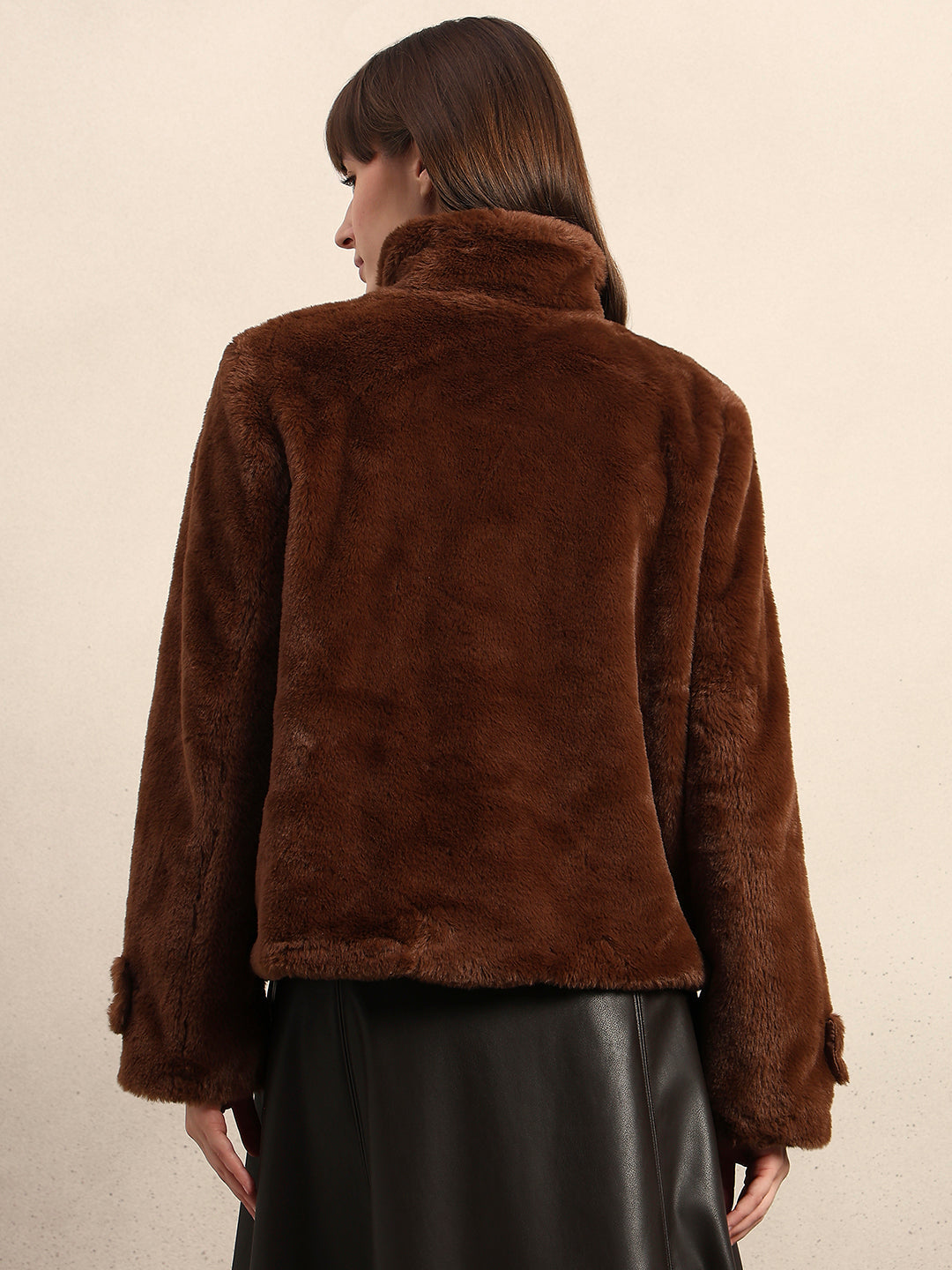 Faux Fur Winter Jacket - Dark Brown