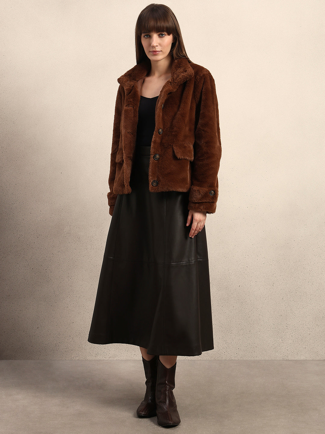 Faux Fur Winter Jacket - Dark Brown