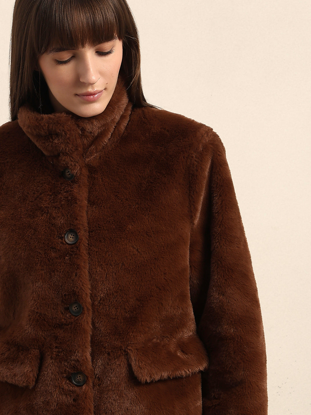 Faux Fur Winter Jacket - Dark Brown