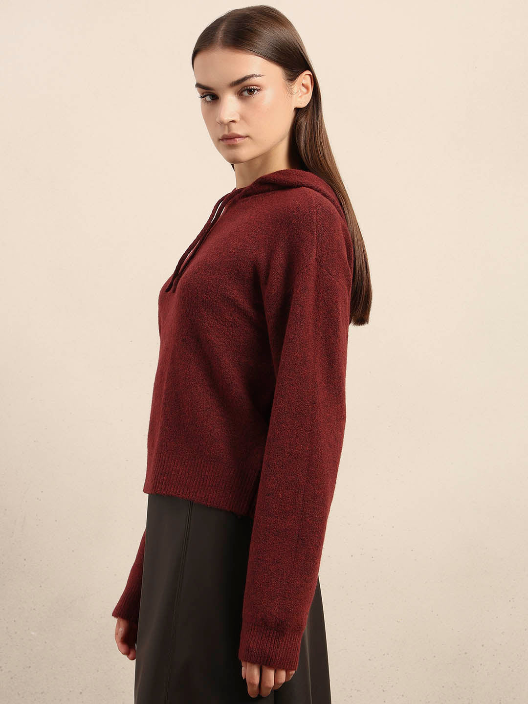 Red Knitted Hooded Pullover