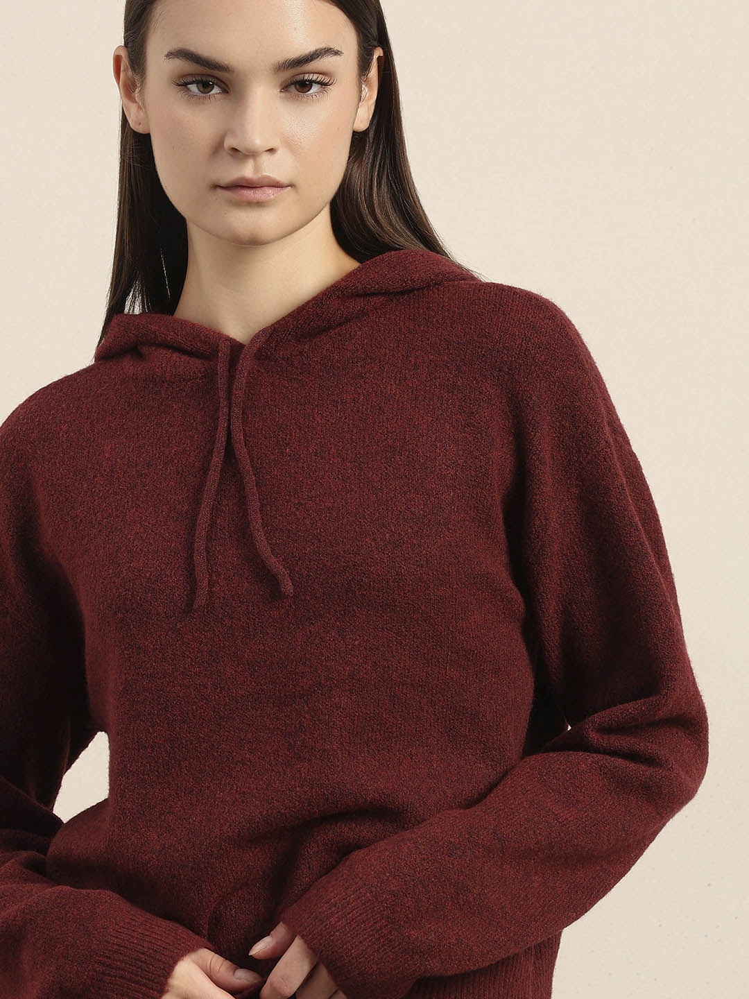 Red Knitted Hooded Pullover