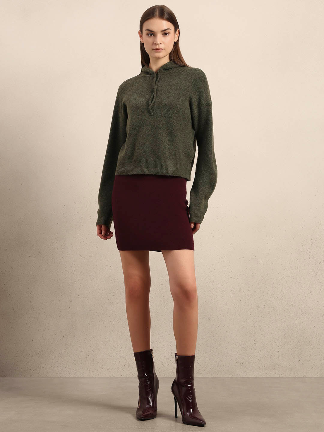 Olive Green Knitted Hooded Pullover