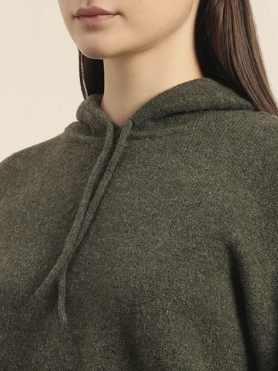Olive Green Knitted Hooded Pullover