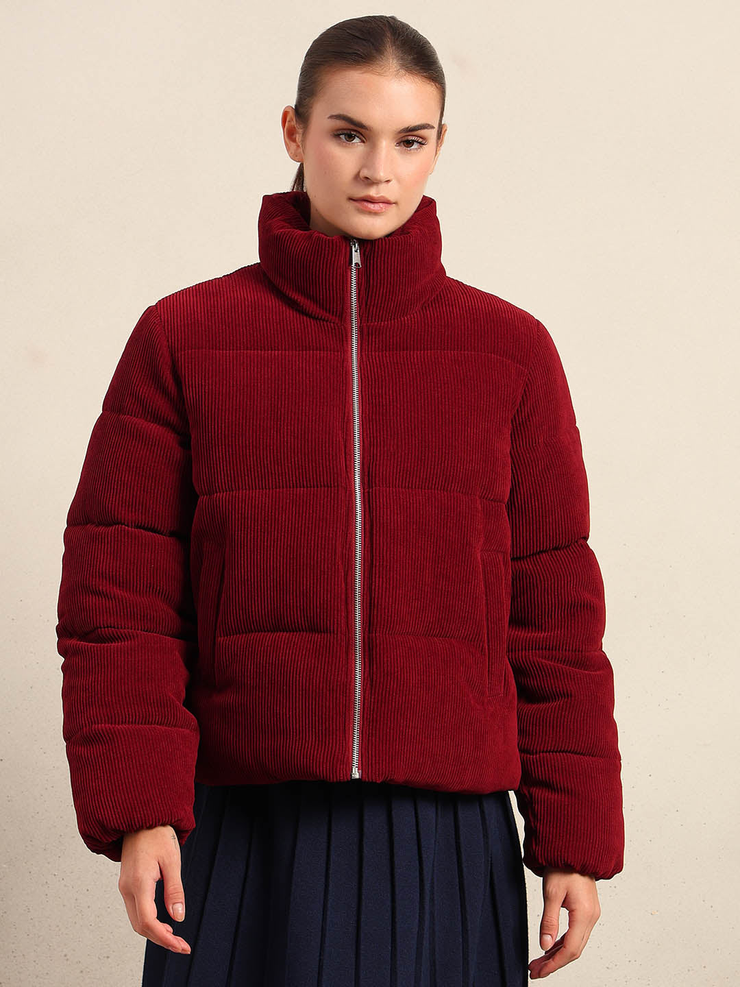 Burgundy Corduroy Puffer Jacket