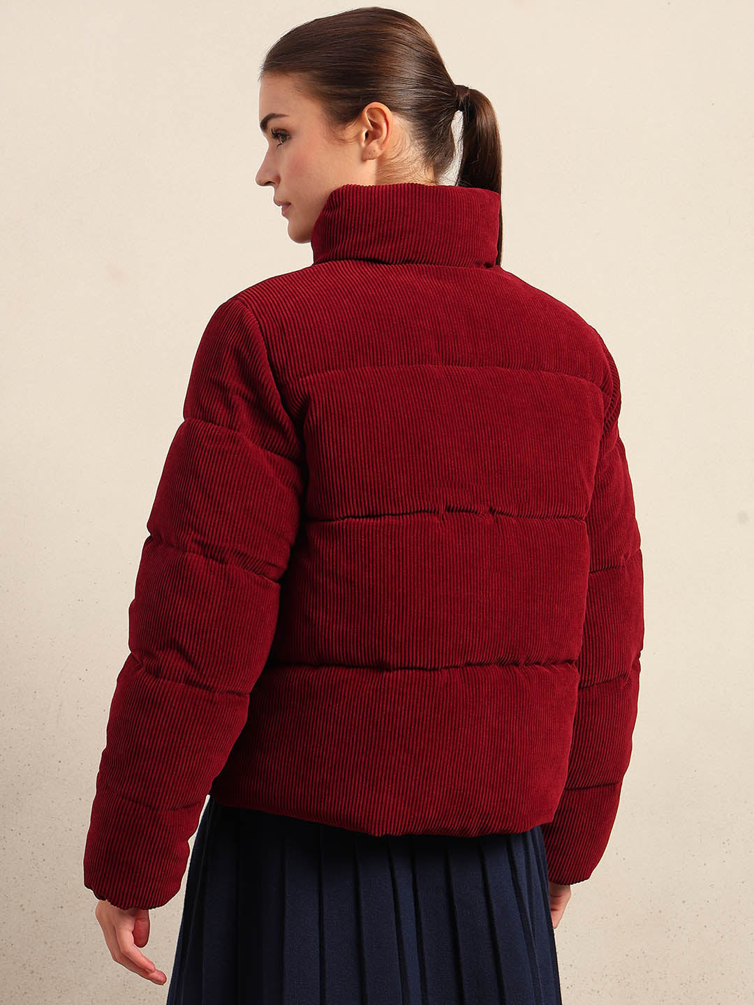 Burgundy Corduroy Puffer Jacket