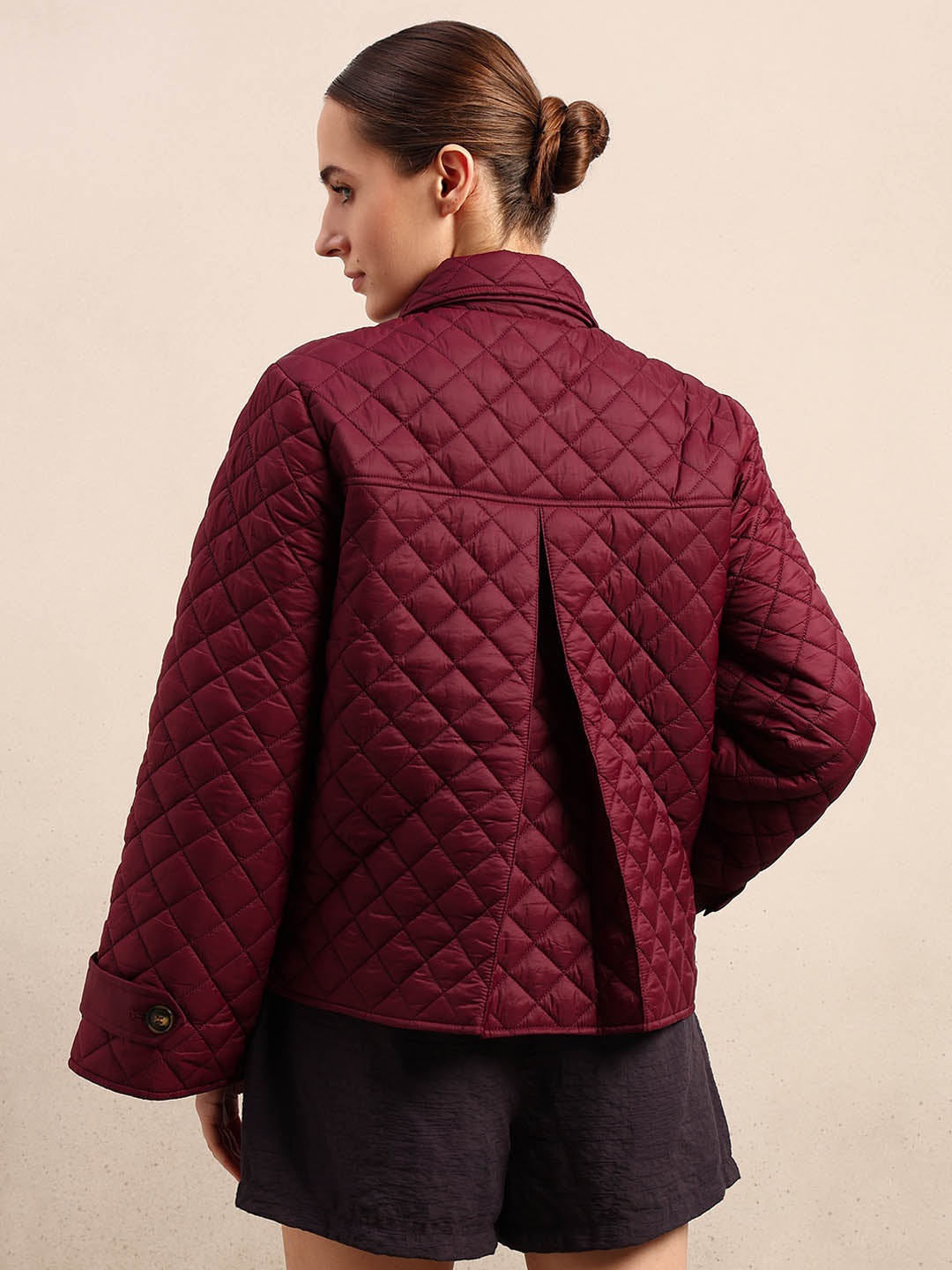Quilted Short Jacket - Maroon