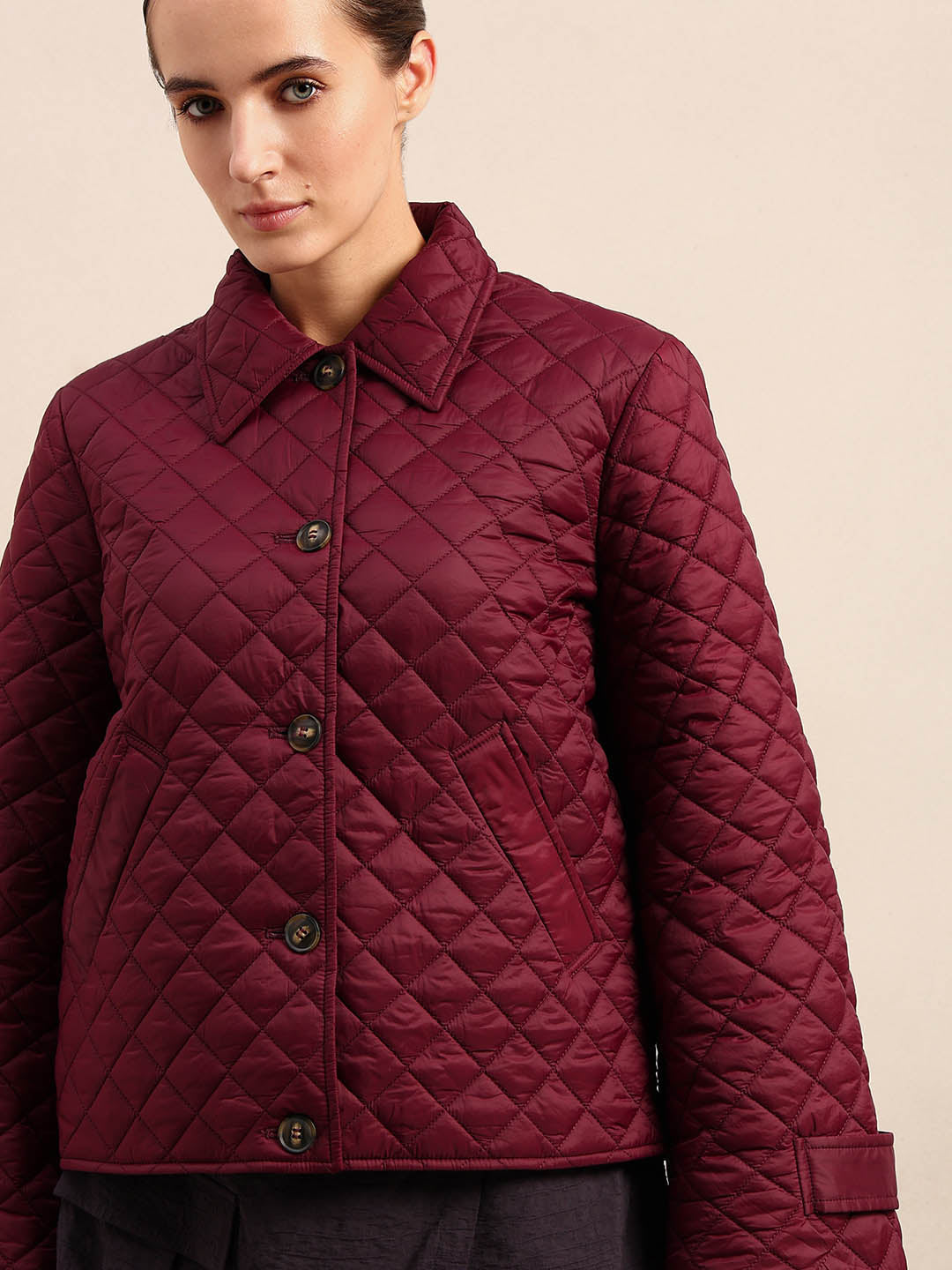 Quilted Short Jacket - Maroon